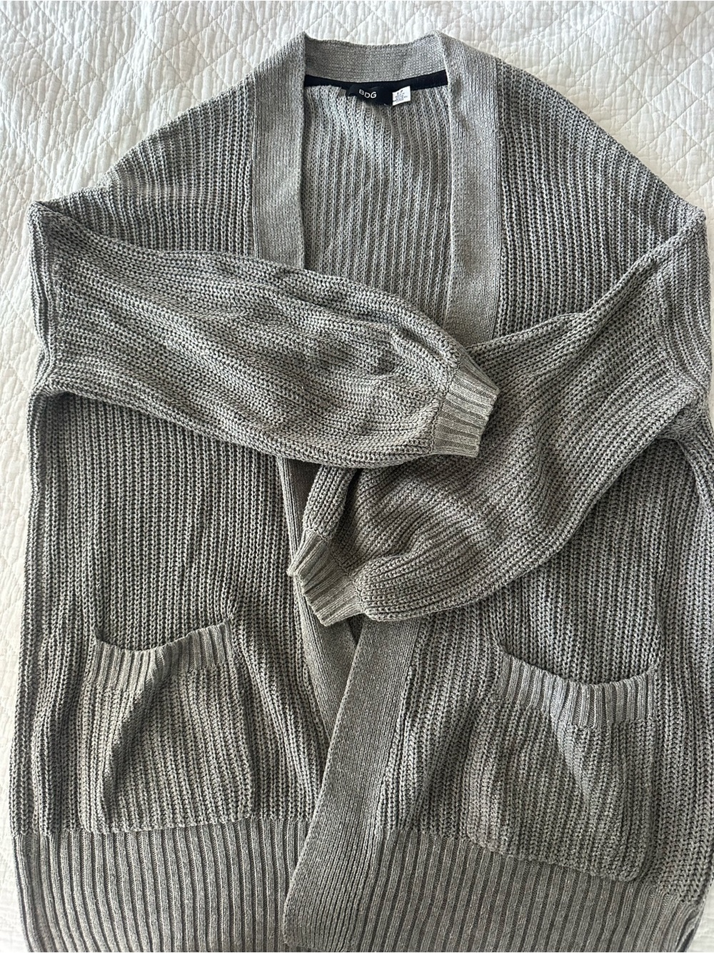 BDG Light Gray Open-Front Ribbed Cardigan - Picture 4 of 5